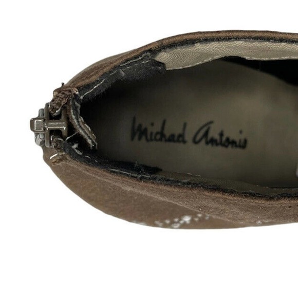 Womens MICHAEL ANTONIO Brown Rhinestone Studded Platform Ankle Booties Heels 7 - Picture 10 of 11